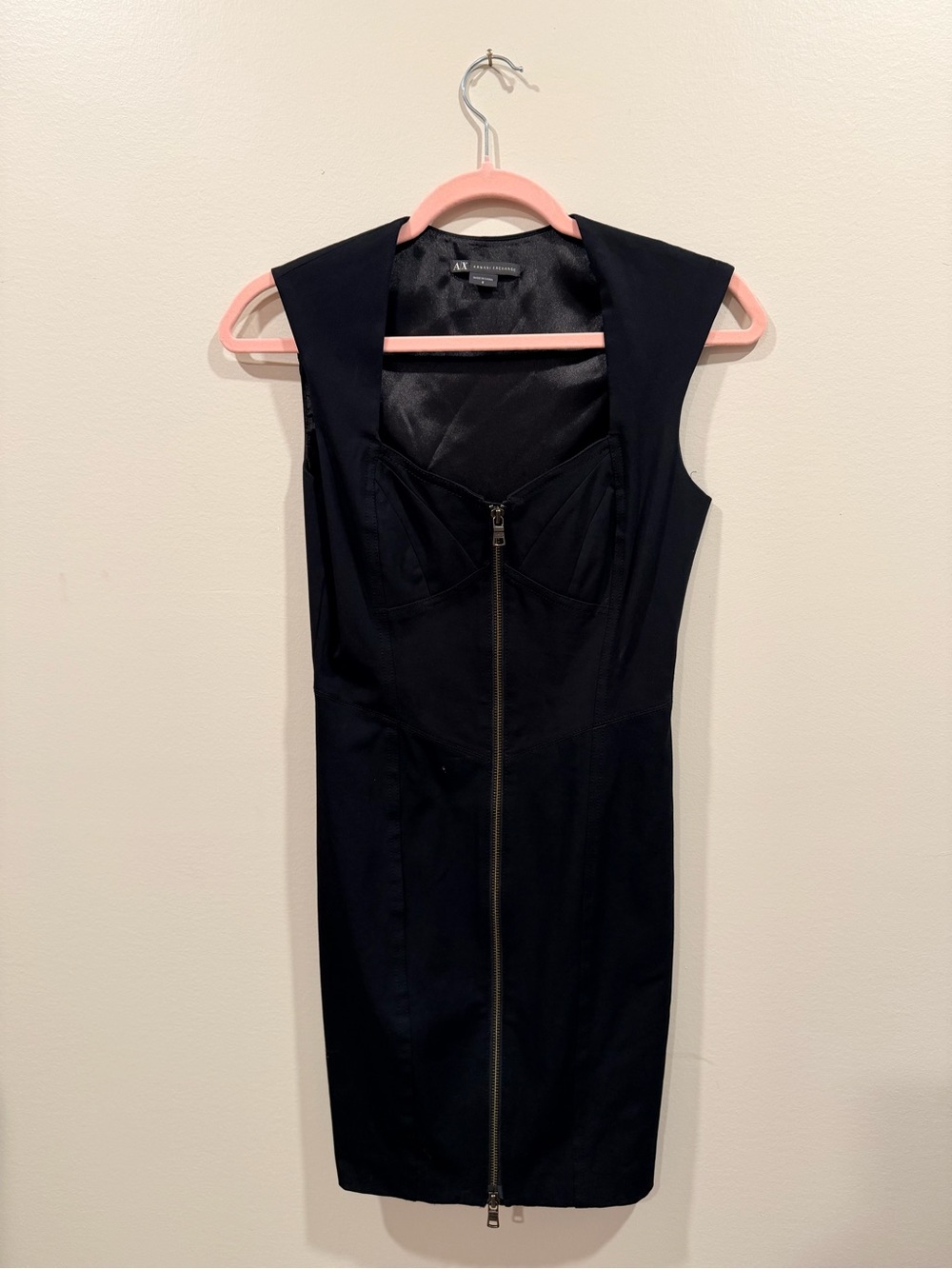 Armani Exchange Black Zip Front Bodycon Dress Y2K